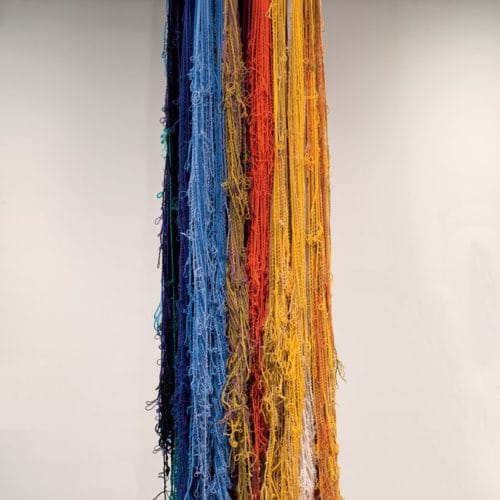 Sheila Hicks
Pillar of Inquiry/Supple Collumn
2013-2014
The Museum of Modern Art,
New York.
Don de Sheila Hicks, Glen Raven Inc.,
and Sikkema Jenkins and Co.
© Courtesy Sikkena Jenkins & Co.,
New York Photo : Cristobal Zanartu
© Adagp, Paris 2018
Sheila Hicks (b. 1934). Pillar of Inquiry / Supple Column, 2013‑14. Acrylic, linen, cotton, bamboo, and silk, 204 x 48 x 48in. (518.2 x 121.9 x 121.9 cm). Whitney Museum of American Art, New York; Collection of the artist; courtesy Sikkema Jenkins & Co., New York  E.2013.0469. Photograph by Bill Orcutt
