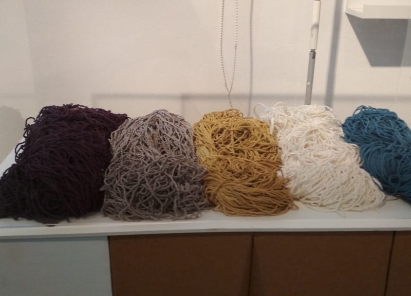 Hanks of rayon dyed with natural dyes