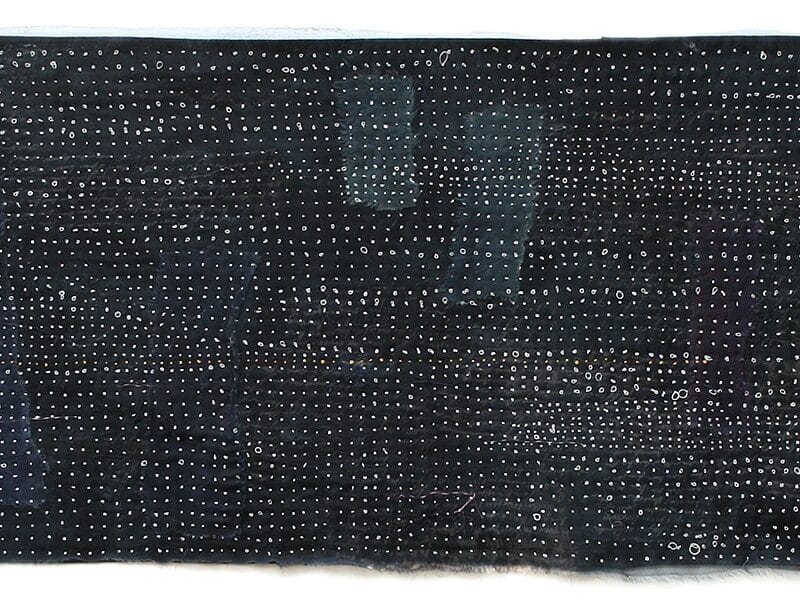 “Tares”, 2013, 40”x12”, hand stitched, hand dyed silk and linen collage, copyright Carolyn Nelson