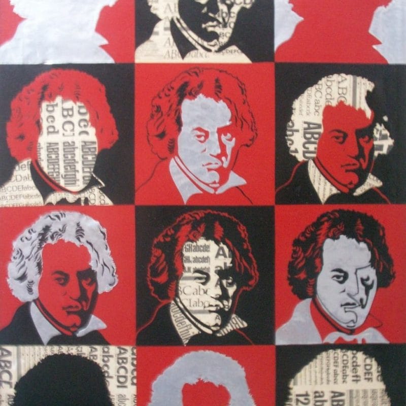 "Beethoven", 1972, Mixed media on canvas (paper, aluminum foil, enamel ink), 78x58cm, copyright Alves Dias