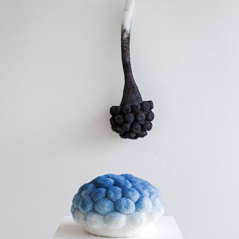 “RGB Tempers”, 2013, mohair, polystyrene and spray paint, Blue: 28 cm. 46 cm in diameter, copyright Hanne G.