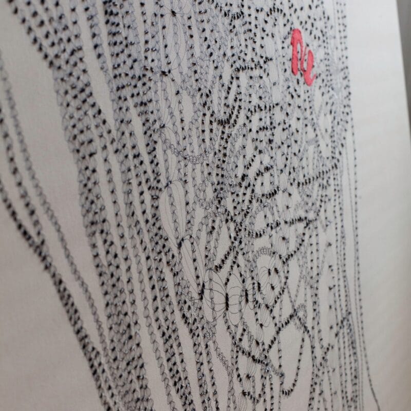 Varka Kozlovic, Fountain Pen Series Op.n.29, cm.100x120, inchiostro, tessuto e fili su tela