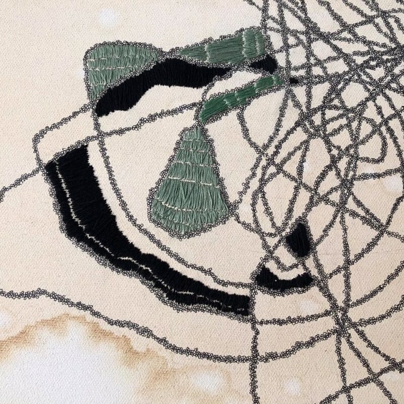 Varka Kozlovic, Fountain Pen Series Op. n.30, cm.120x150, dettaglio, inchiostro, tessuto e fili su tela