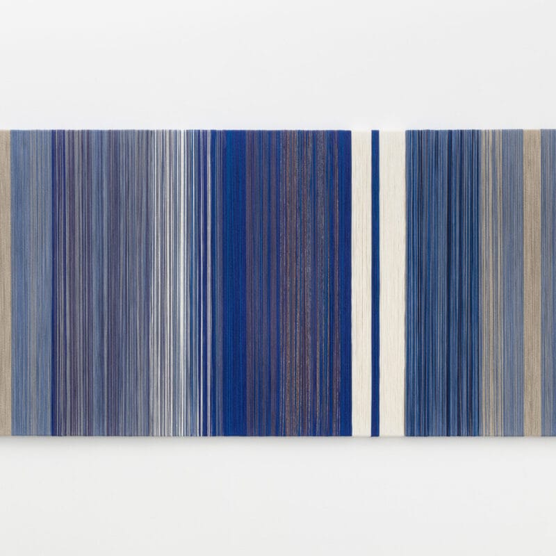 Sheila Hicks, textile fibers on wooden support, 120×300×4 cm. Courtesy the artist and Francesca Minini. Photo Andrea Rossetti