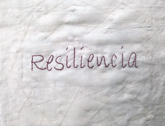 “Resiliencia” I 2020 Mixed technique. Silk and felt embroidery 40x40 cm