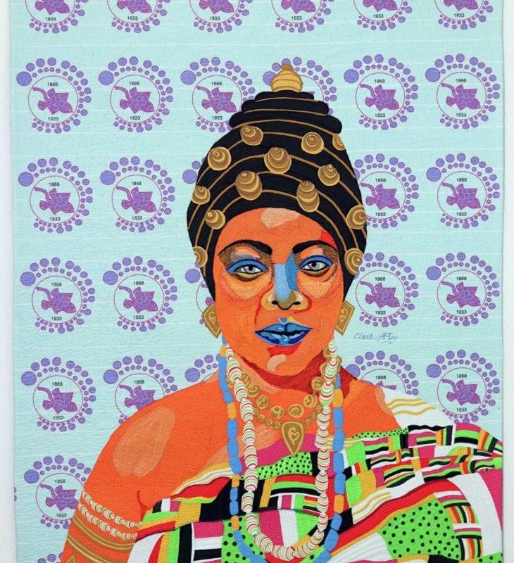Clara Nartey (b. 1971) - Queen Sissieretta, 2020 - Textiles, polyester threads and inks on cotton/thread painting, digital illustration, textile design - On loan courtesy of the artist
