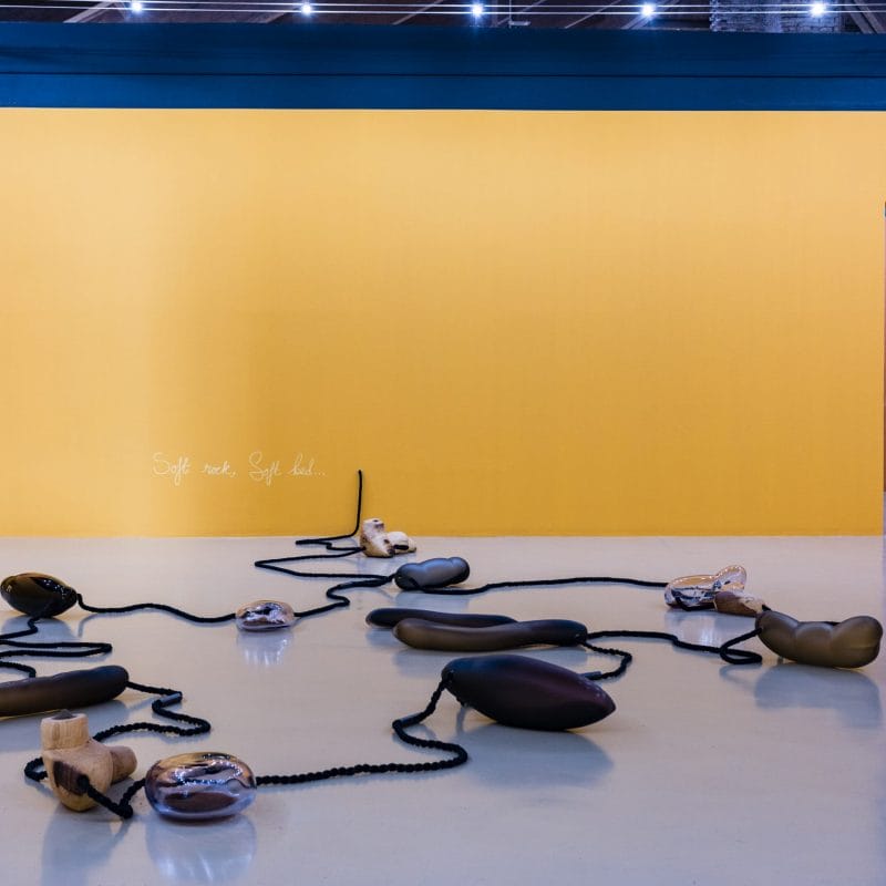 1. Installation view of the exhibition Otobong Nkanga. Of Cords Curling around Mountains