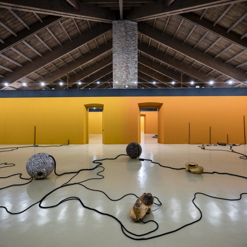 5. Installation view of the exhibition Otobong Nkanga. Of Cords Curling around Mountains