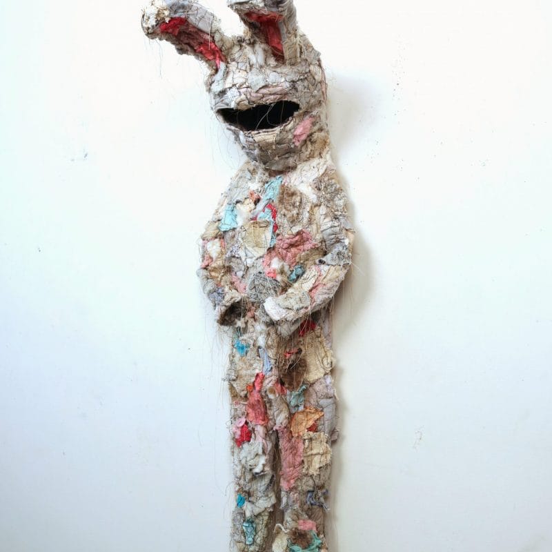 Orphan Suit #3, Fabric, thread, glue and wire 42" x 13" x 15" 2020. Photo courtesy of Walter Maciel Gallery