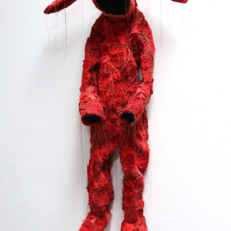 Orphan Suit 5. Fabric, thread, wire, and mixed media 48” x 29” x 15” 2020. Photo courtesy of Walter Maciel Gallery
