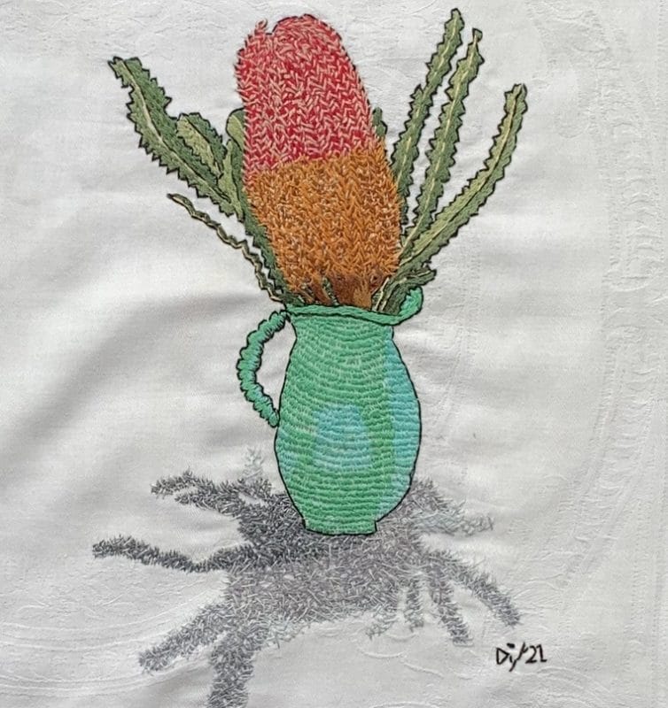 Di Ellis, “Banksia Praemorsa (Mums Vase)” – 47 x 47cm