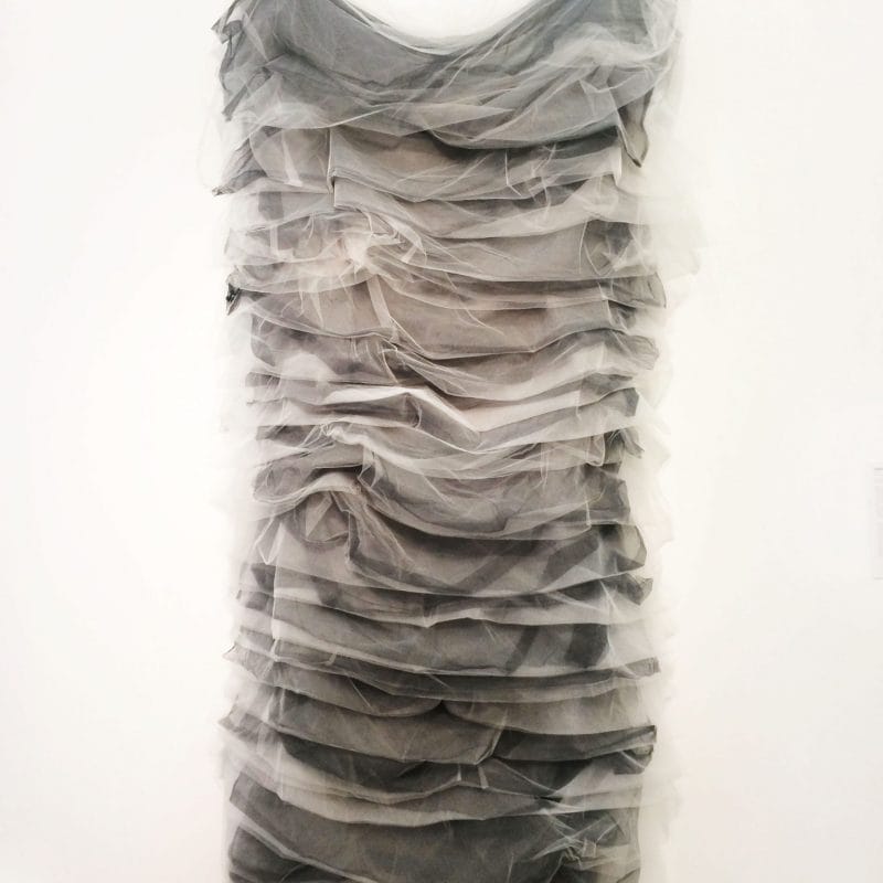 ”Grafito (Graphite)”, , 2013, tulle and nylon thread, 260 X 140 cm, from: WATA VII Bienal Internacional de Arte Textil Contemporáneo. Ph. cr. Isabel Cisneros, copyright Isabel Cisneros