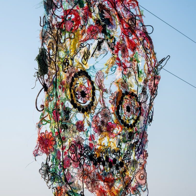 “Phleba the Phoenician”, 2013. Tessuti riciclati, passamaneria, fili metallici. 130x95 cm. Photo credits: Paolo Rolando Guerzoni, Modena