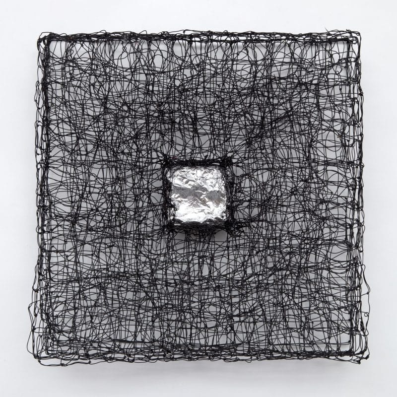 Looking Glass, 2019, coated copper wire and metal foil	12 x 12 x 1, ph. cr. Jean Vong, copyright Nancy Koenigsberg