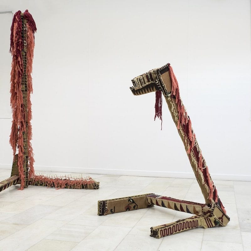Maro Fasouli. Untitled, 2019, 247Χ157Χ170 cm. woven fabric, bamboo, thread. Private collection