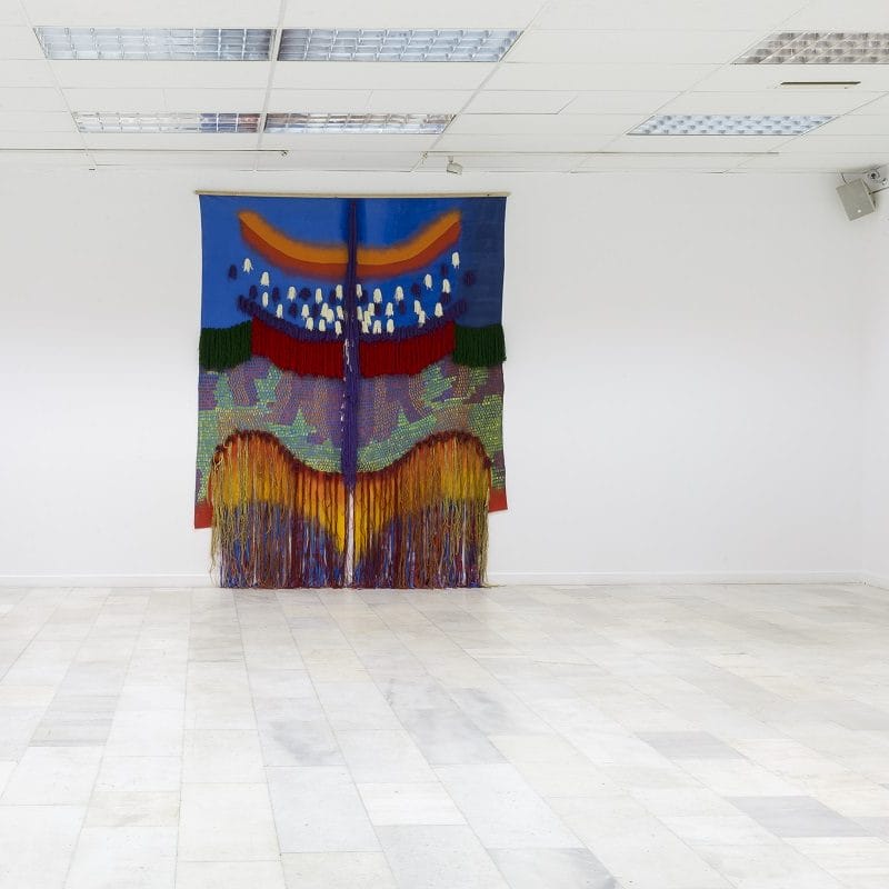 Maro Fasouli. Untitled, 2020, 300x240 cm. cloth, spray, pastel, thread. Private collection