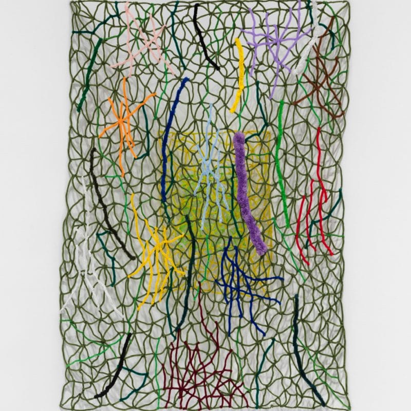 Lucky DeBellevue Gives, 2009, chenille stems, 3 panels, overall: 53 x 36 x 3 in. (134.6 x 91.4 x 7.6 cm). Courtesy Paula Cooper Gallery