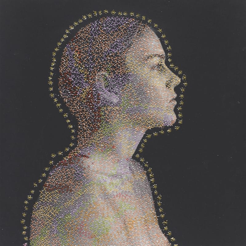 Profile of Alice Silver gelatin print, thread 20x24”. Copyright Melissa Zexter