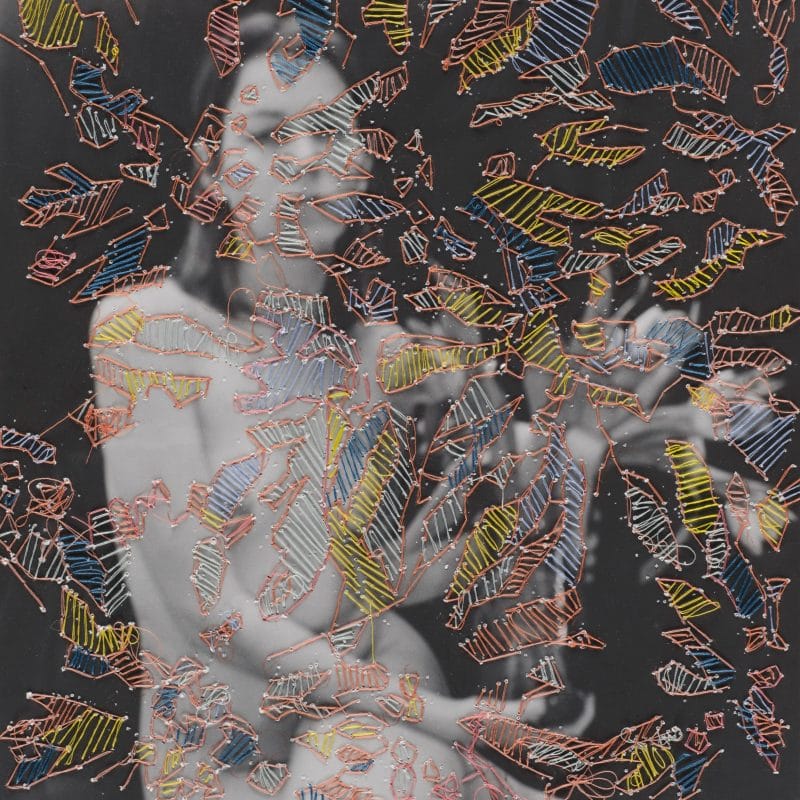 Woman with Vase Silver gelatin print, thread 20x24”. Copyright Melissa Zexter