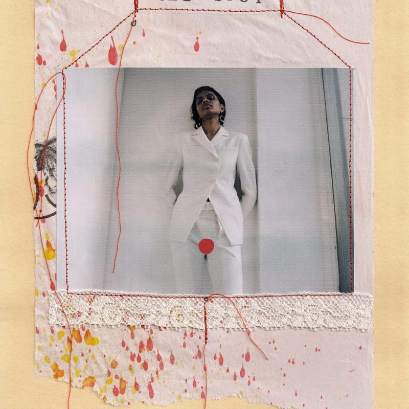 Alice Biondin, RED SPOT, 32,5x41 cm (con cornice), 21x29,7 cm (senza cornice), 2021, collage a tecnica mista.