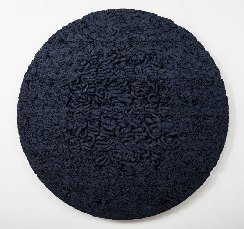 Manish Nai, Untitled, 2014, Dyed Jute and wood, 90 x 3.9 inches, 228.6 x 10 cm, Kochi Muziris Biennale, 2014-2015