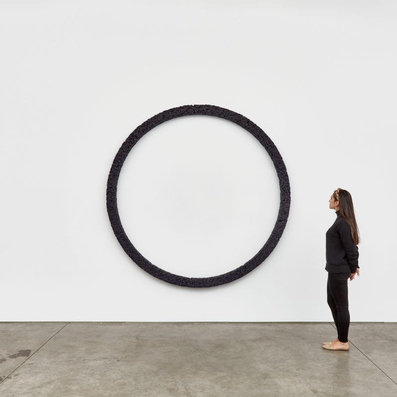 Manish Nai, Untilled, 2018, Dyed compressed Jute and wood, 84” diameter X 4” inch, Courtesy: Richard Taittinger- Form and Void.