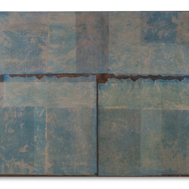 Manish Nai, Untitled, 2017, Natural and dyed jute cloth, gateway tracing paper and paint on canvas, 336.55 x 599.44 cm, 132.5 x 236 inches, 10 panels, Courtesy Karsten Greve Paris (Detail view)