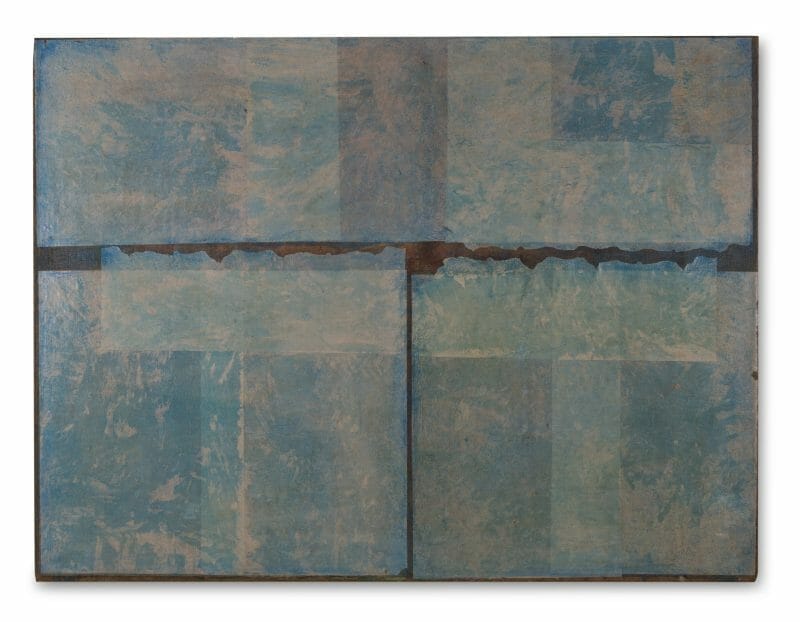 Manish Nai, Untitled, 2002, Mixed media on canvas(Collage on Jute and Water Colour paint), H. 183 cm × W. 137.5 cm. Courtesy: MAP Museum, Bangalore and Apparao Gallery, Chennai.