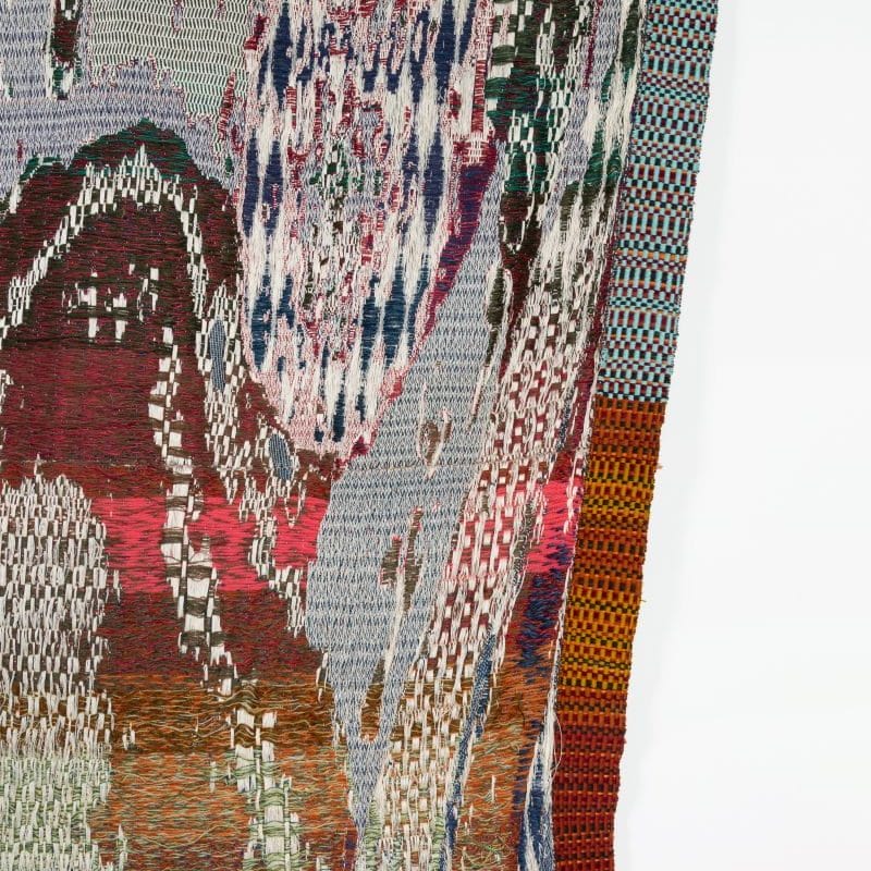 Pichia-detail, 2019. Handwoven Jacquard. Cotton, Polyester, Cotton & Wool Mill Ends, 65” x 80”, photo cr. Jenny Rafalson, copyright Rachel Hefferan