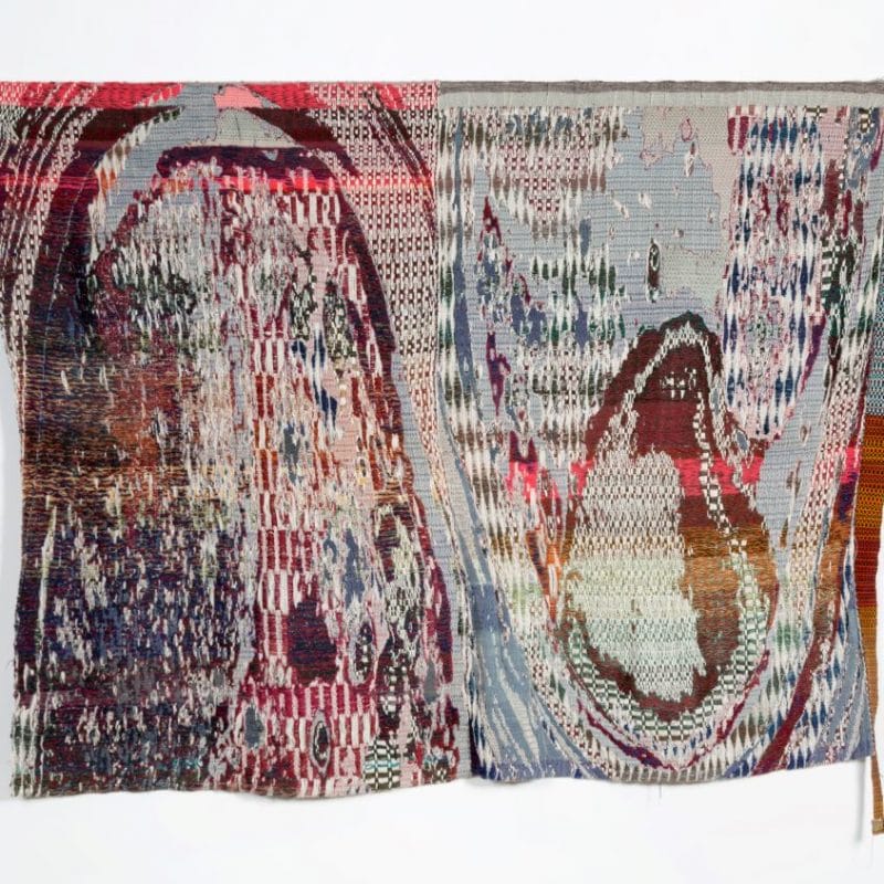 Pichia, 2019. Handwoven Jacquard. Cotton, Polyester, Cotton & Wool Mill Ends, 65” x 80”, photo cr. Jenny Rafalson, copyright Rachel Hefferan