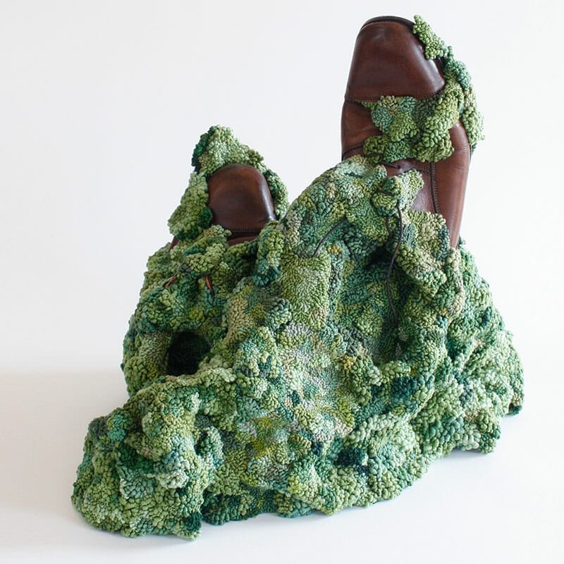Claire C. Taylor, Grandpa’s Shoes, 2022. Grandpa’s shoes, cotton embroidery floss 20 x 14 x 20 inches (Courtesy of the artist)