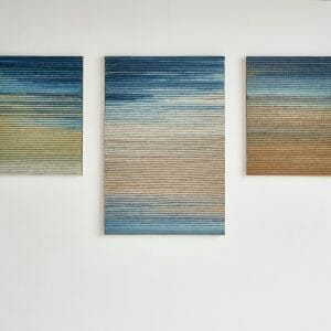 Slufter Triptych, 2022, rope waste, silk dyed naturally with indigo gimping, passementerie