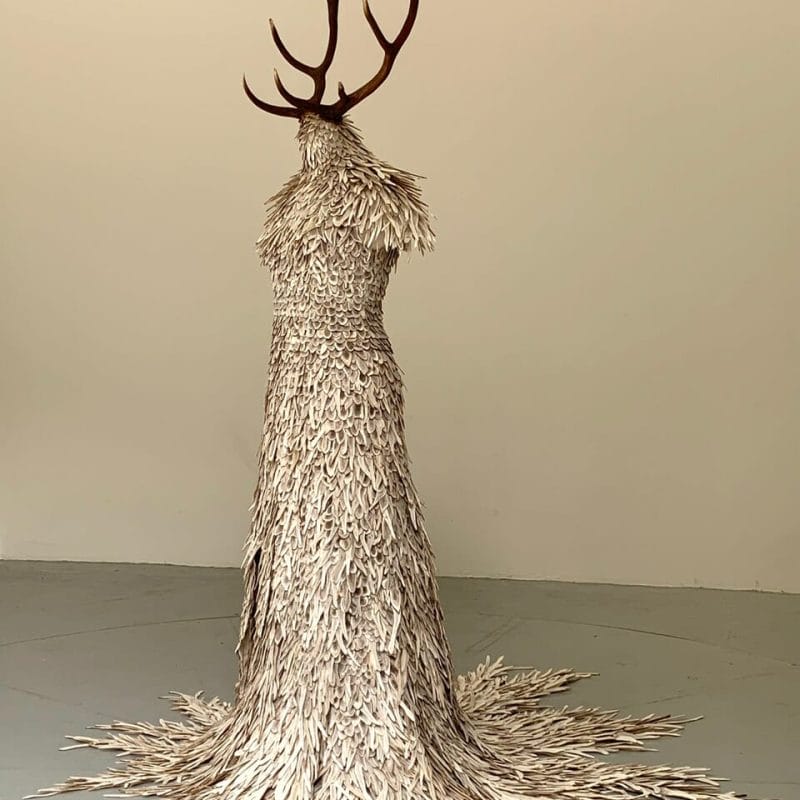 Stalker 2021 fallow deer antlers, canvas, saddlers thread on tailors’ dummy private collection. Photo credit SUSIE MacMURRAY
