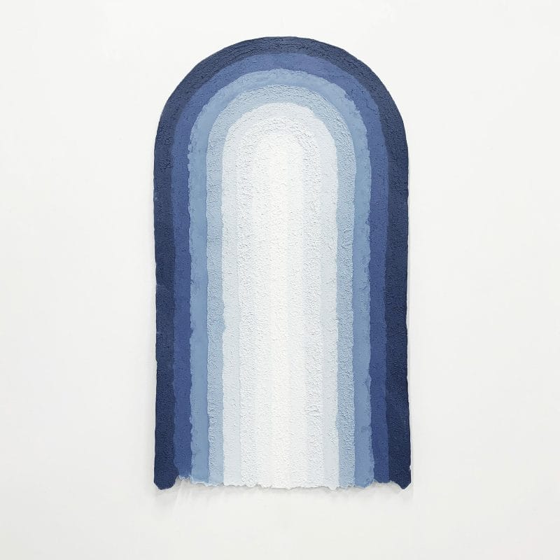 Softest hard #2, 2019. Hand-made paper, from indigo-dyed salvaged textiles, 76cm (w) x 140cm (h), ph.cr. and copyright Rachael Wellisch