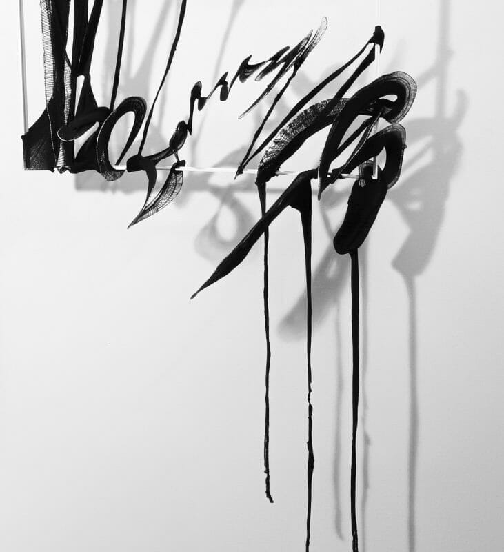 Giulia Nelli, Pensieri in caduta, h125x72x20 cm; collant nero e filo di ferro; anno 2022