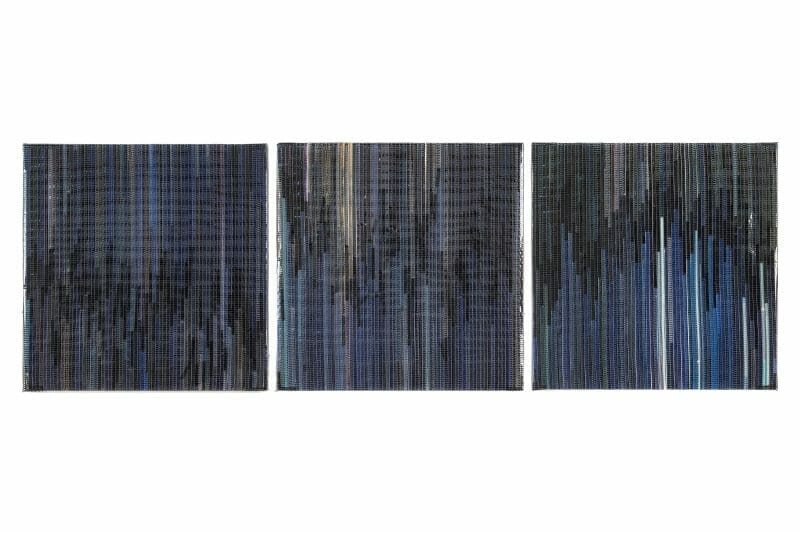 Silvia Beccaria,Attimi fuggenti, cm.56x174 (trittico); nylon e pellicola celluloide super8 intrecciata a mano; anno 2021