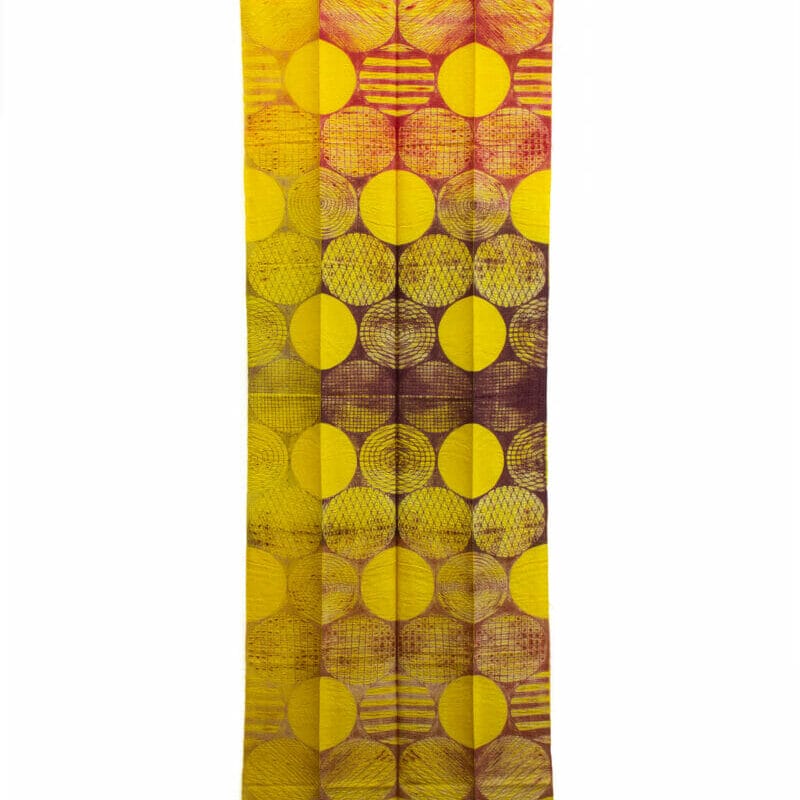 SUNDIAL, 2014, Mostra personale Amoolya, 185 cm X 55 cm. Tintura a riserva su seta tessuta a mano. Pic Courtesy- Survesh Dhir, copyright Neha Puri Dhir