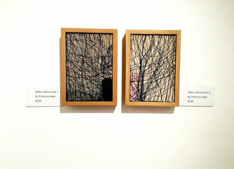 Framed Willow branch studies, 1 and 2 Machine stitched collage 2023